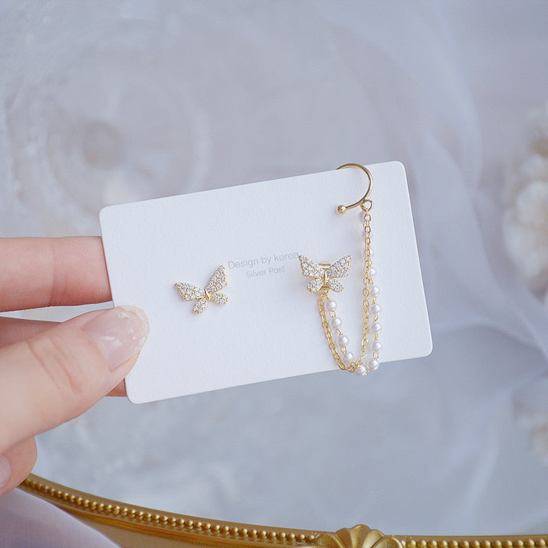 14C Gold Plated Pearl Butterfly Ear Bone Clip Earrings