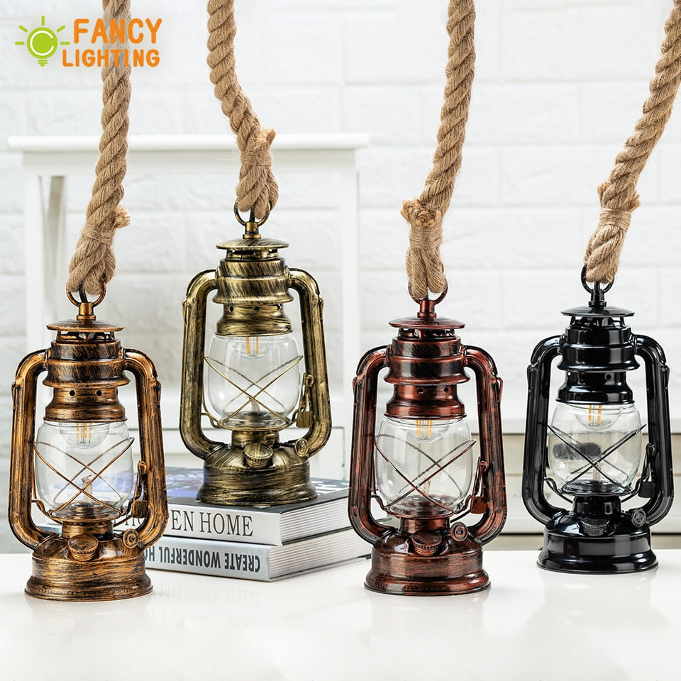 Vintage Pendant Lights With E27 Bulb Hemp Rope Hanging Lamp For Home Bedroom Decor