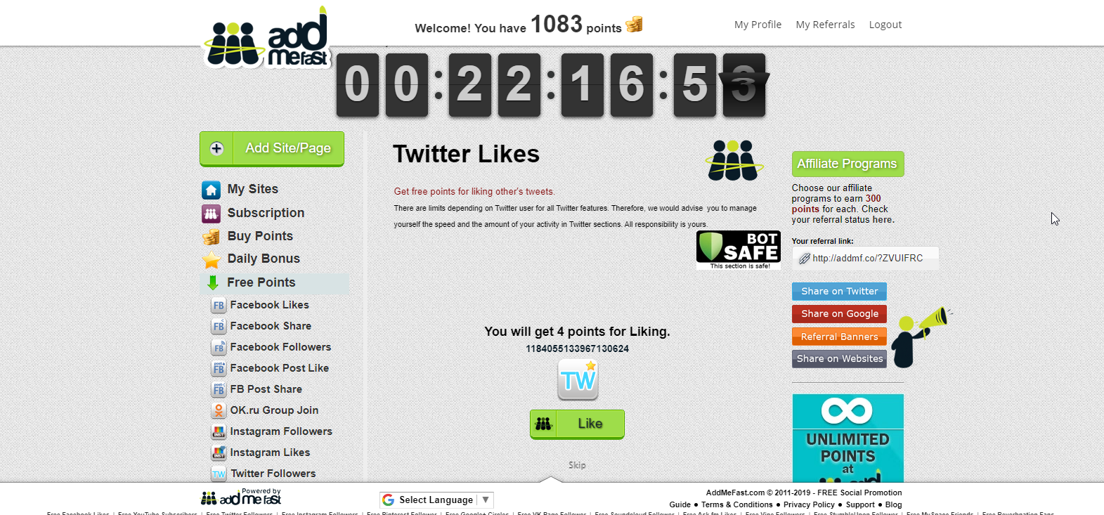  - on addmefast you can get free facebook likes twitter followers