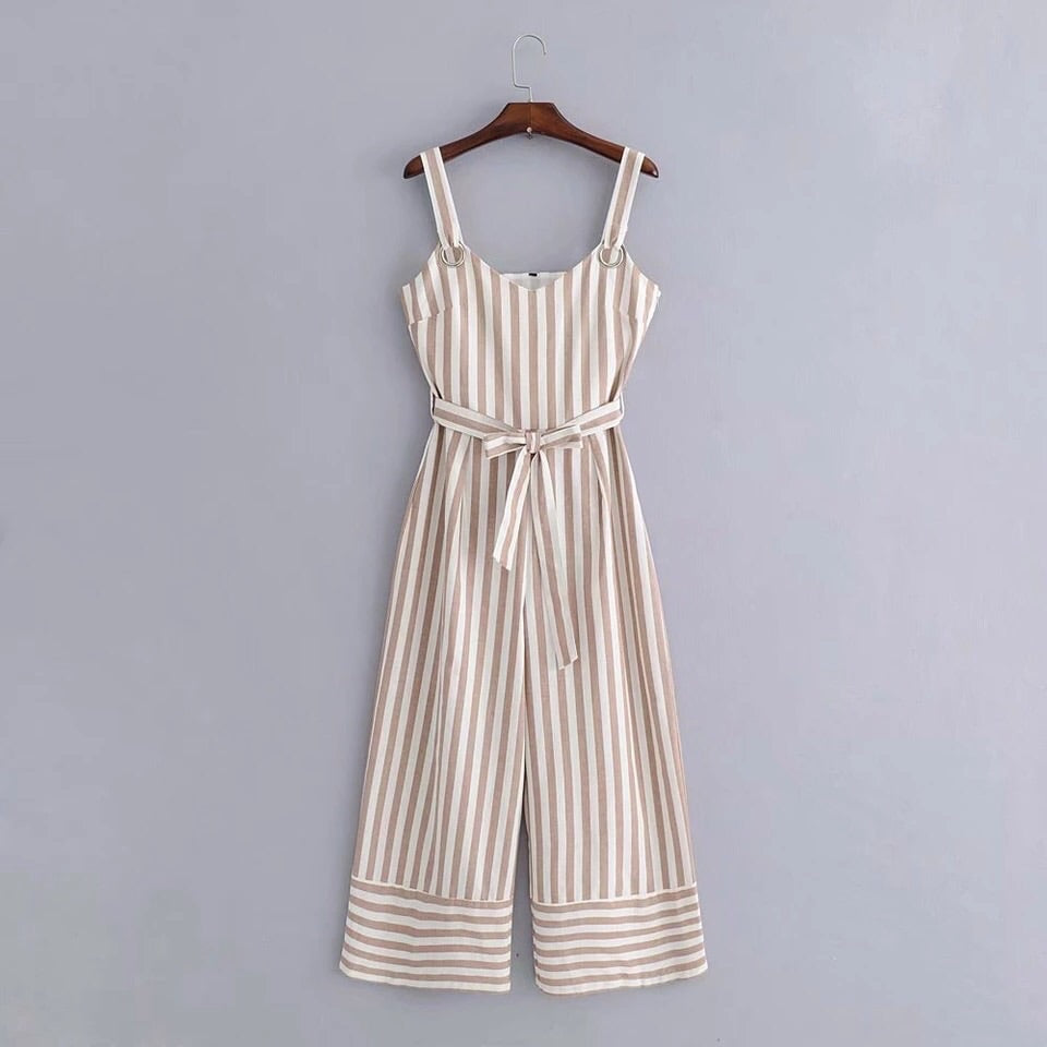 striped tie waist jumpsuit