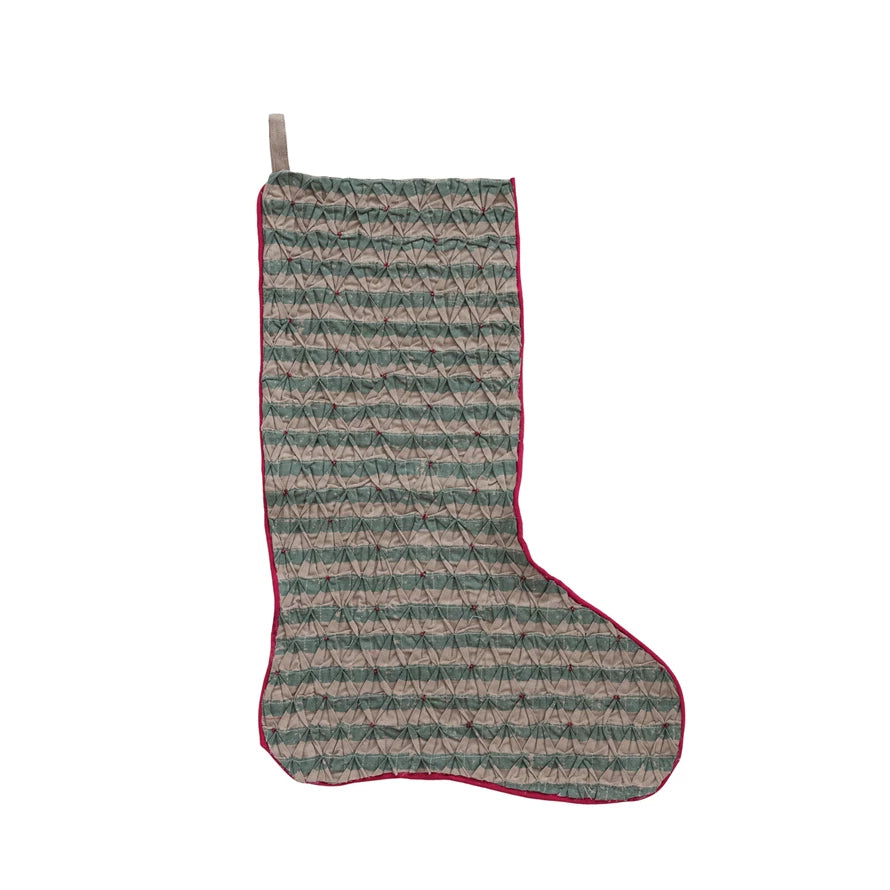 20" H WOVEN COTTON PRINTED STOCKING W/STRIPES