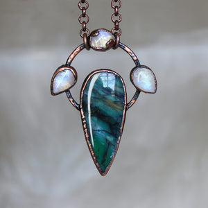 Opalized Wood and Moonstone Necklace - a