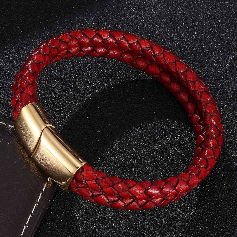 Retro Men Jewelry Punk Antique Red Double Braided Leather Bracelet