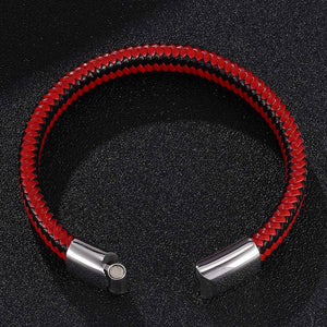 Trendy Red Black Braided Leather Men Bracelet
