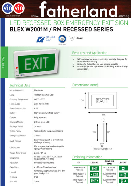 recessed emergency exit sign