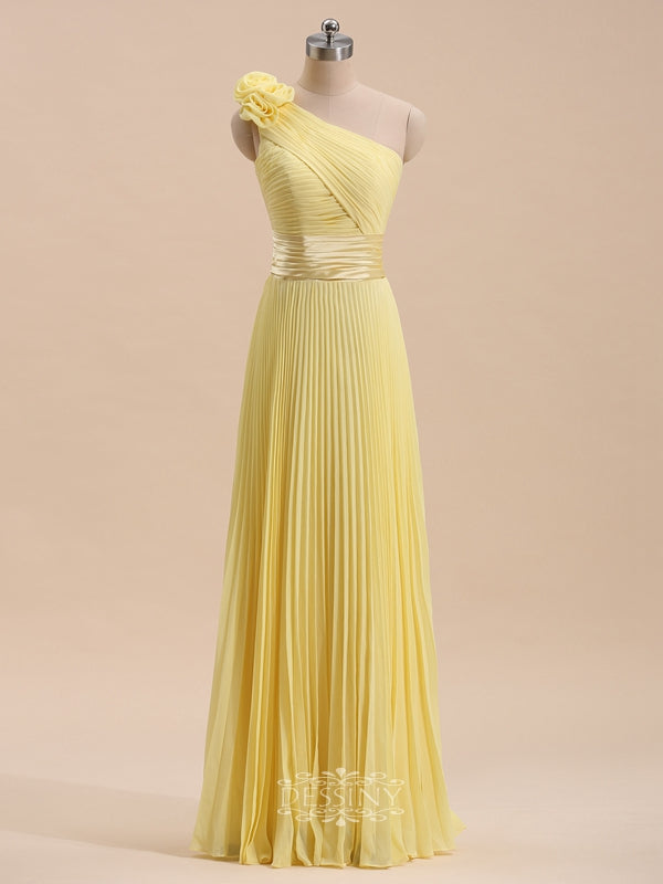 one shoulder pleated dress