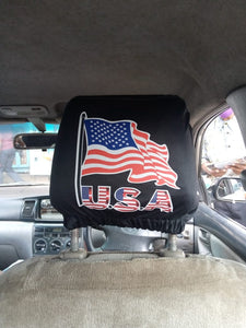 Headrests Covers  for your vehicle, Message can be customized to your flag or Test..