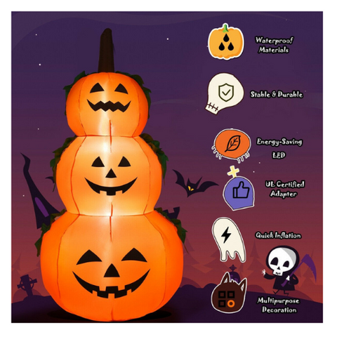 6 Feet Halloween Inflatable Stacked Pumpkins by Costway