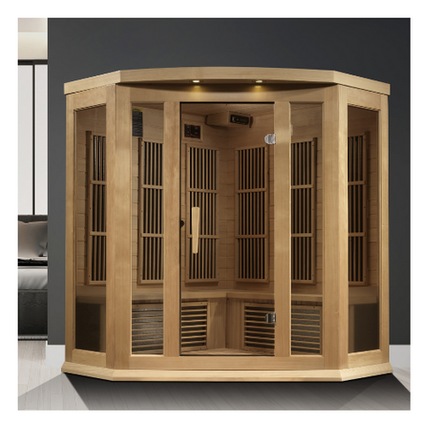 Maxxus 3 Person Corner Near Zero EMF FAR Infrared Sauna - Canadian Hemlock by Dynamic Saunas Direct