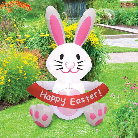 5' Air Blown Inflatable Easter Bunny w/ Happy Easter Banner SKU: GTF00016-5