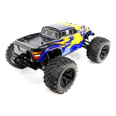 Aleko Swings & Playsets XL Off-Road 4WD Electric Powered RC Monster Truck 1:10 Scale Blue and Yellow Flame Design by Aleko 703980256312 RCCAR06-AP XL Off-Road 4WD Electric Powered RC Monster Truck 1:10 Scale Blue and Yellow Flame Design by Aleko SKU# RCCAR06-AP