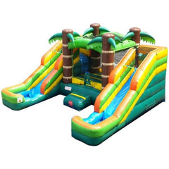 POGO Inflatable Bouncers 11'H Crossover Tropical Double Water Slide Bounce House with Blower, Backyard Party Package by POGO 11.5'H Crossover Rainbow Bounce House Side Slide Combo Blower