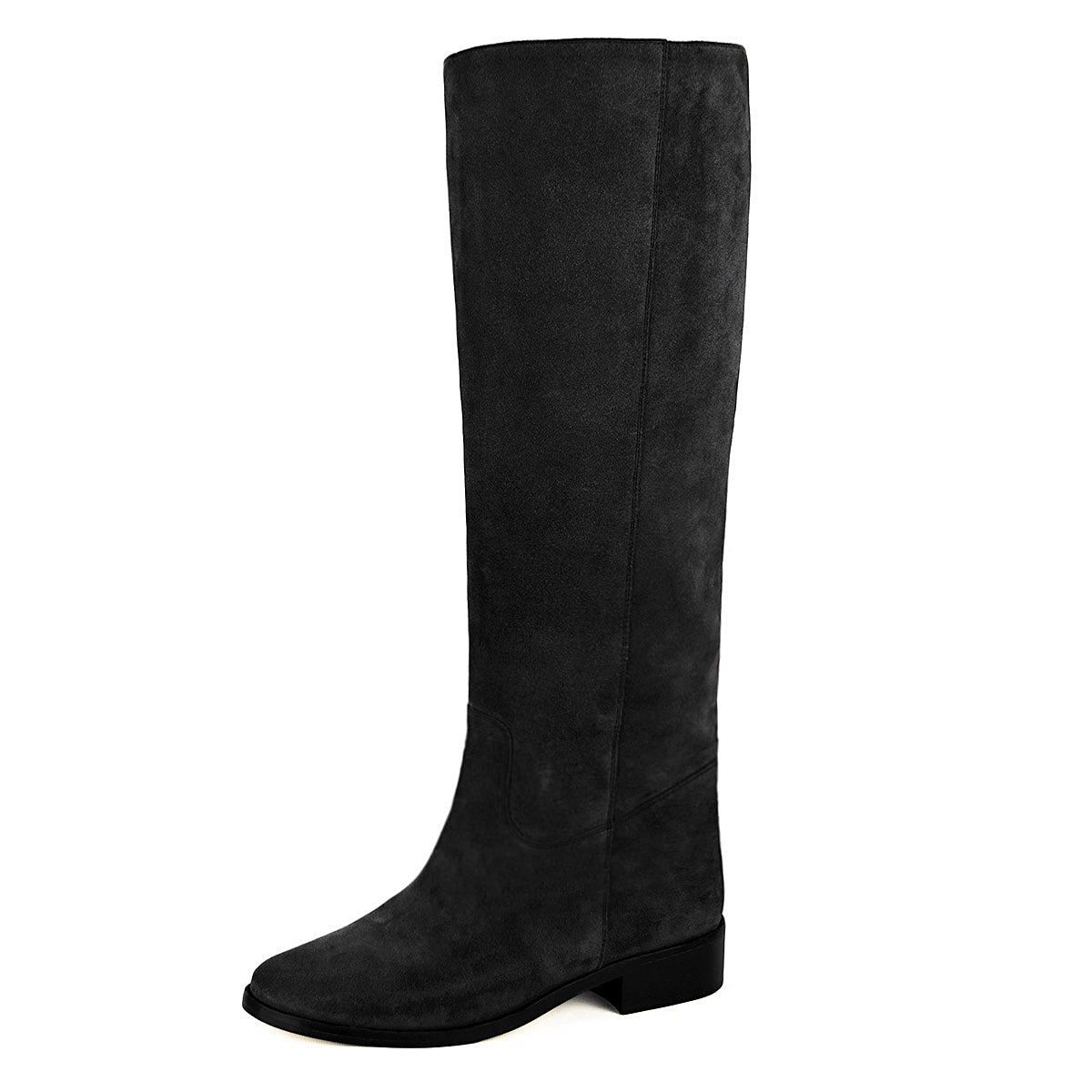 Calf fitting flat boots with inner wedge | Dalia black suede – Fillies ...