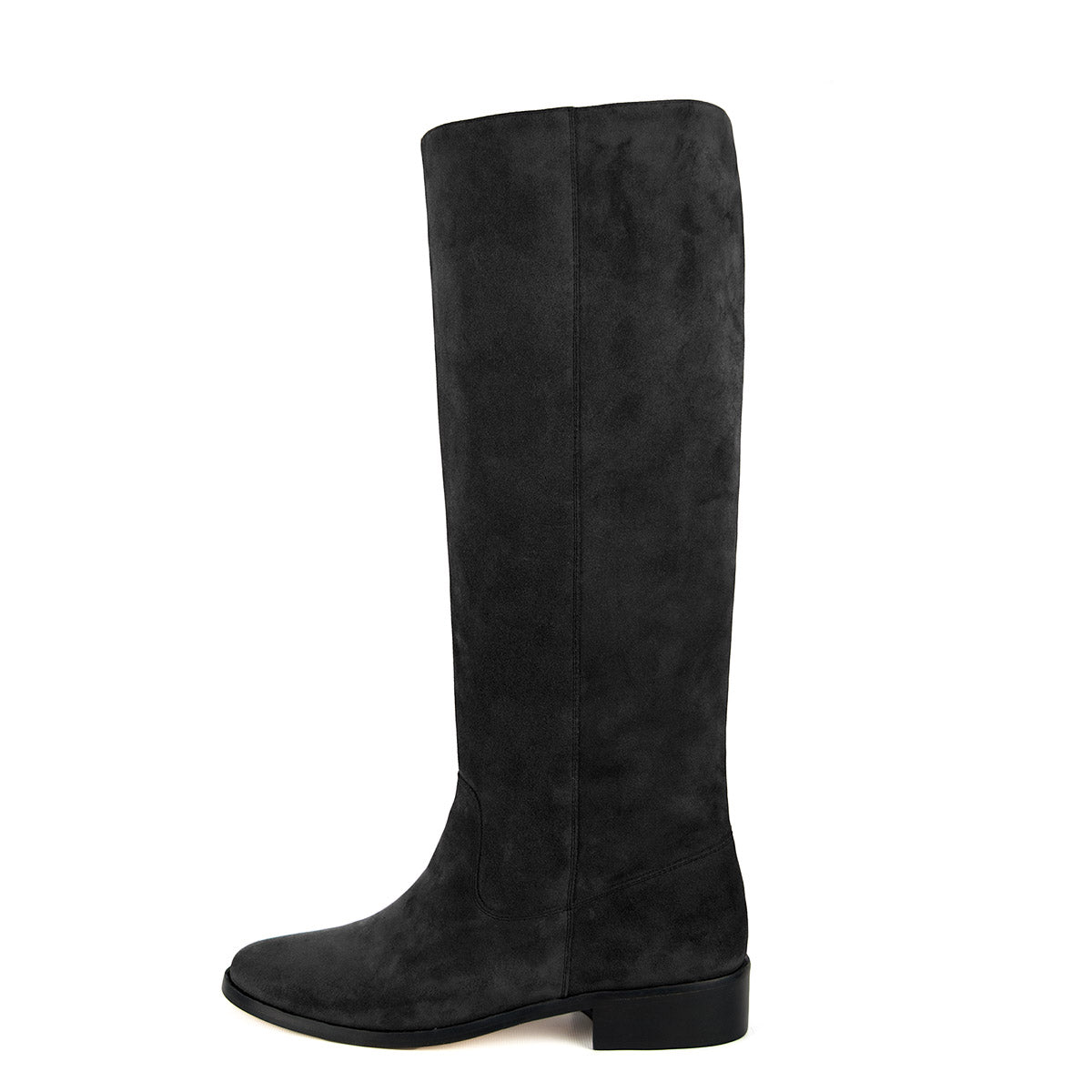 narrow calf black suede boots