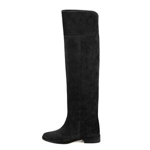 wide calf black suede boots