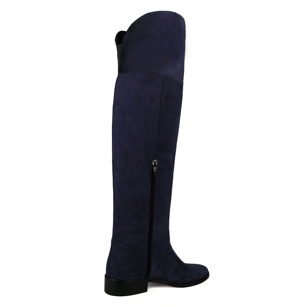 blue suede wide calf boots