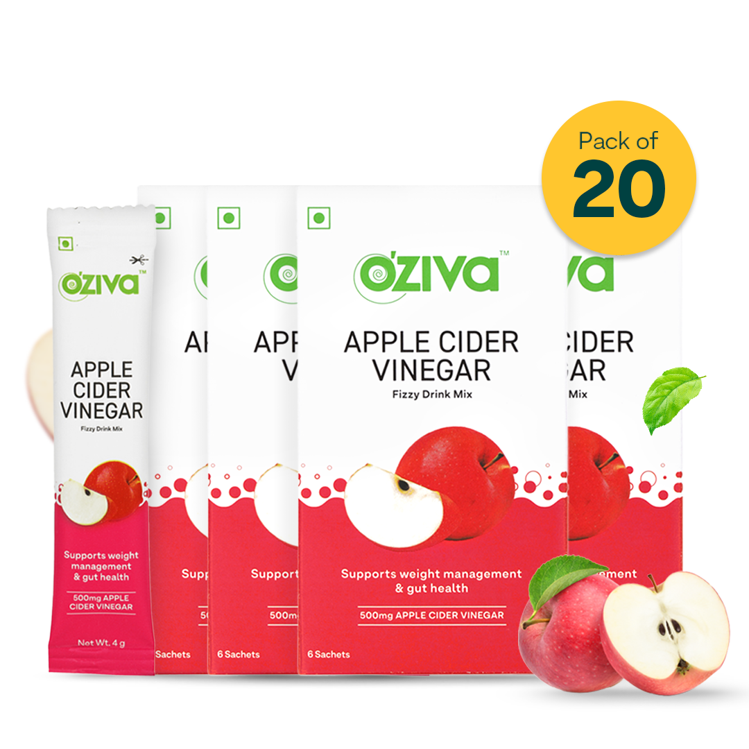 OZiva Zero Added Sugar Apple Cider Vinegar Fizzy Drink for Weight Loss, 60  sachets