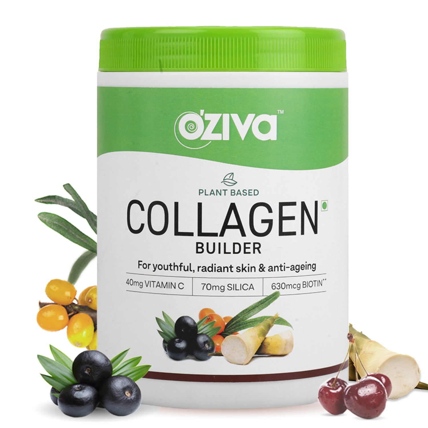 OZiva Plant Based Collagen Builder (with Silica, Vitamin C, Biotin) for Anti-Ageing Beauty, 250g