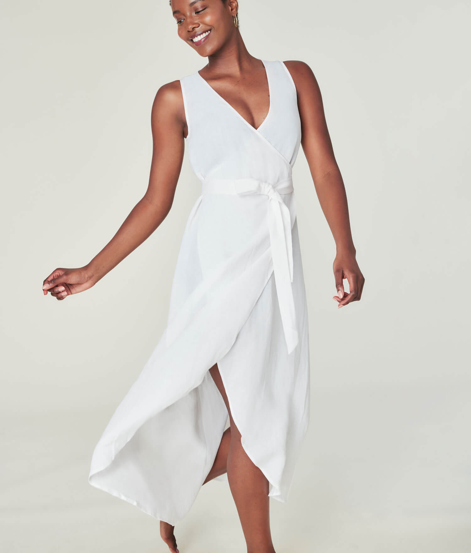 White sleeveless deals wrap dress