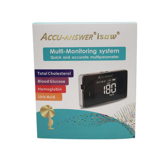 Accu-Answer 4 in 1 Hemoglobin Test Meter Kit Hemoglobin Tester Cholesterol  Test Kit Uric Acid Test Kit 40 Test Strips Total Included. No Code Need  Accurate and Fast