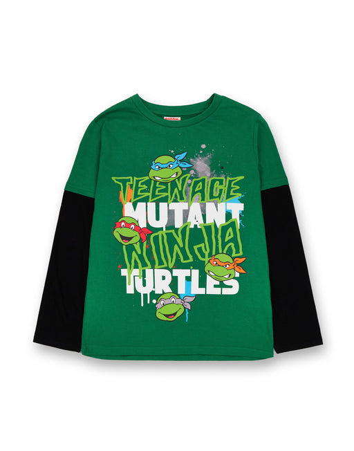 Toddler Boys Round Neck Teenage Mutant Ninja Turtles Long Sleeve Graphic T-Shirt | Green | Regular 4T | Shirts + Tops Graphic T-shirts