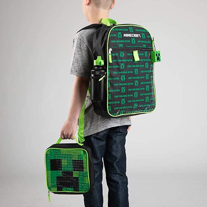 Minecraft Creeper 5 Piece Backpack Set Lunch Box Water Bottle Ice Pack ...
