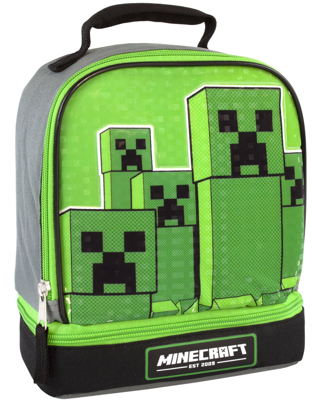 Minecraft Kids Lunchbox Creeper Zip Compartment Green Lunch bag