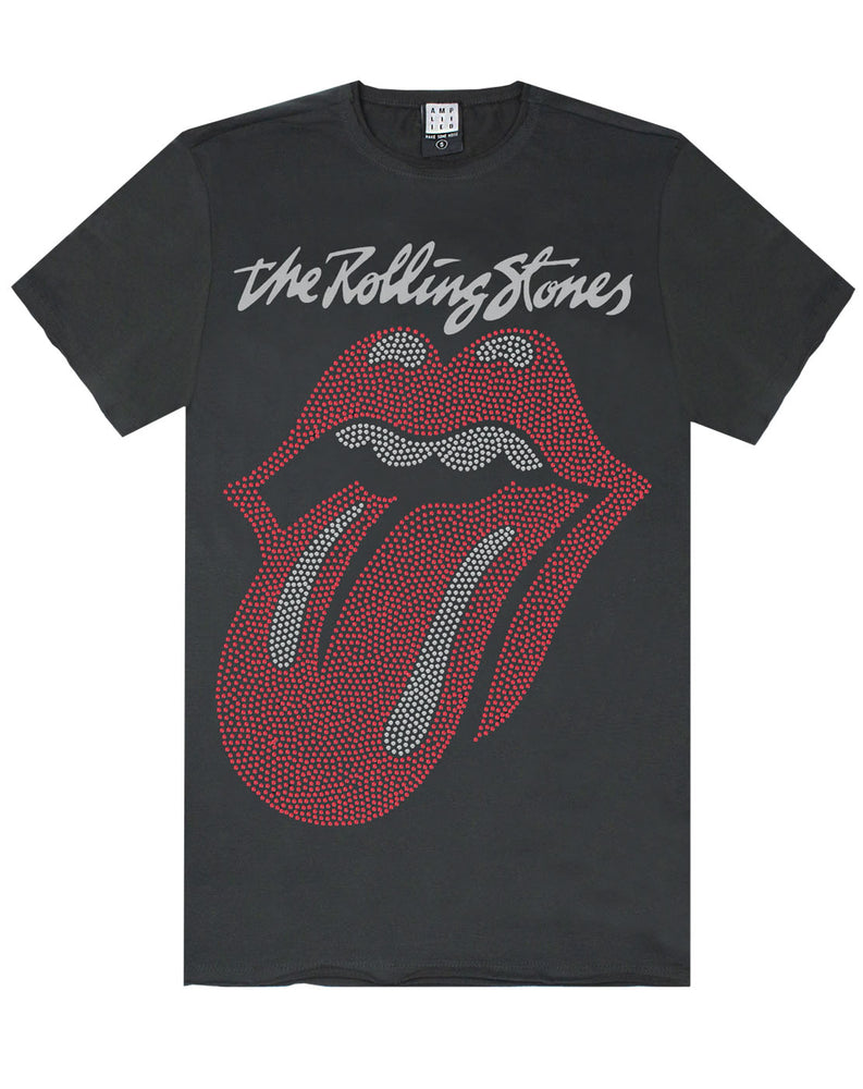 Amplified Rolling Stones Tongue Logo Diamante Men's Charcoal T-Shirt ...