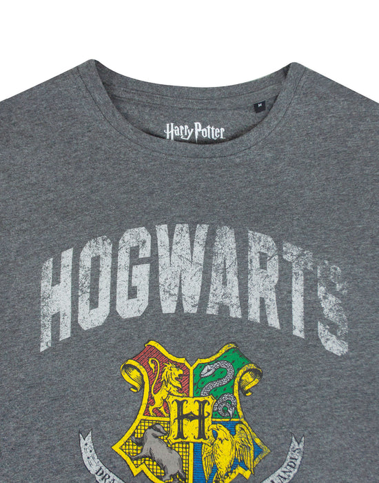Bedrijfsomschrijving Discipline Duur Harry Potter Movie Hogwarts Crest Logo Men's Short Sleeve Grey T-Shirt —  Vanilla Underground