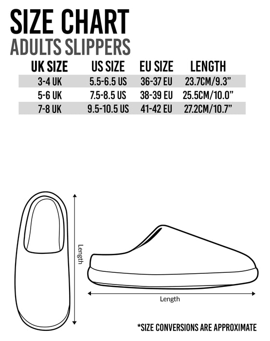 womens slippers size chart