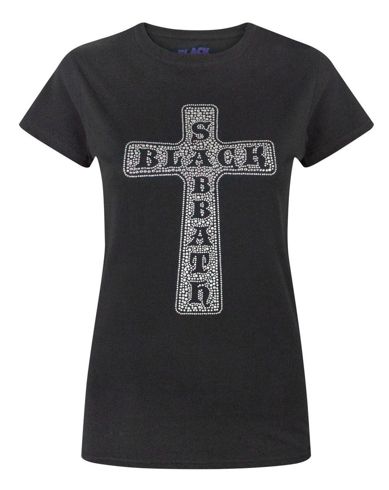 Black Sabbath Cross Logo Women's Diamante T-Shirt — Vanilla Underground