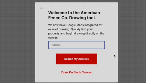 Prompt window for drawing a fence on Google Maps or on a blank canvas.