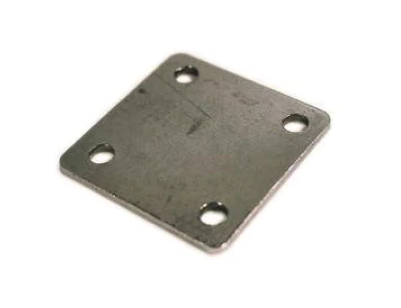 Steel mounting plate for chain link fencing.