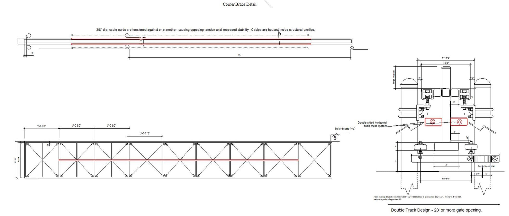 Corner brace detail for a horizontal cantilever truss system