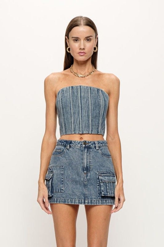 Denim Cargo Mini Skirt