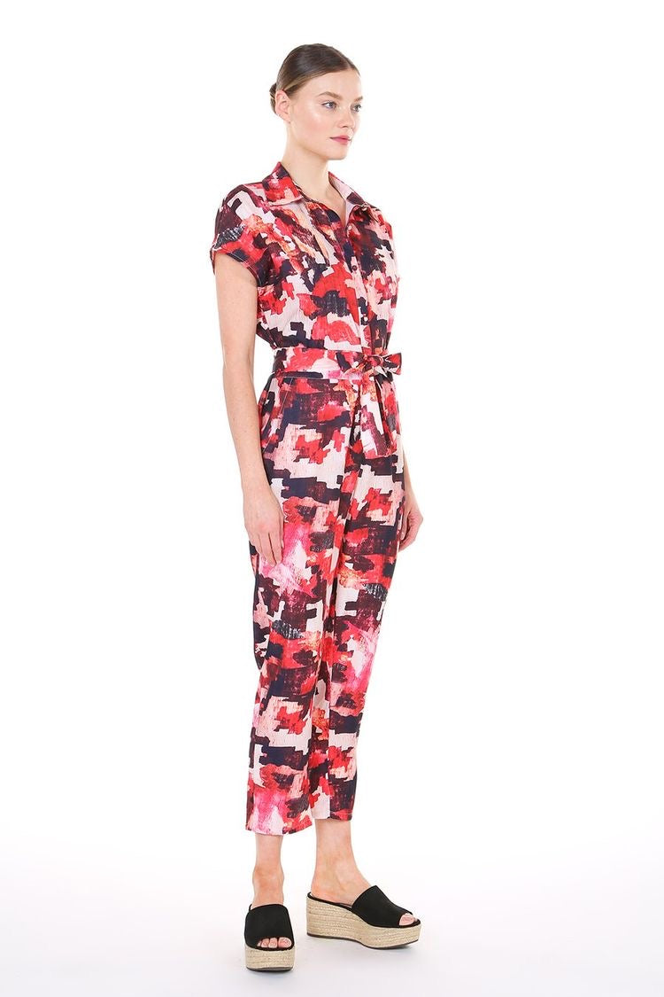 Abstract Button Down Jumpsuit