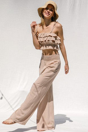 Ruffle Cropped Top and Pants Set