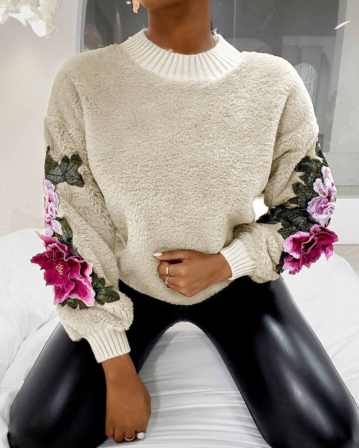 Floral Pattern Embroidery Sweater