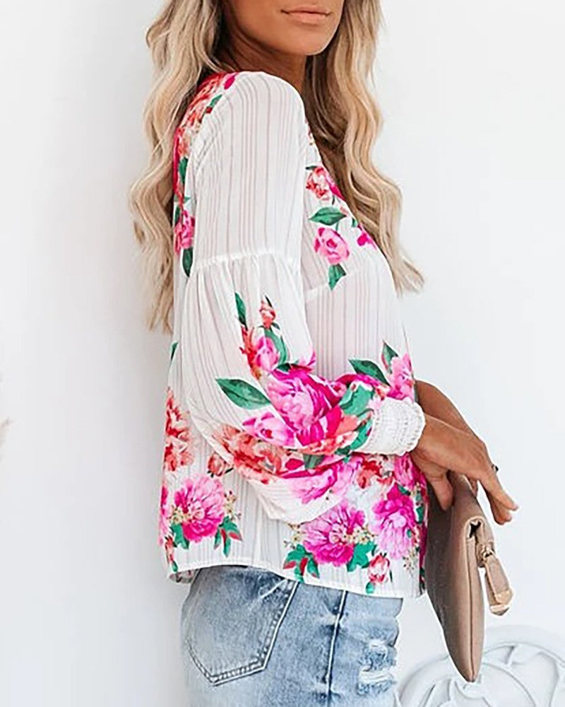 Floral Print Bubble Sleeve Top