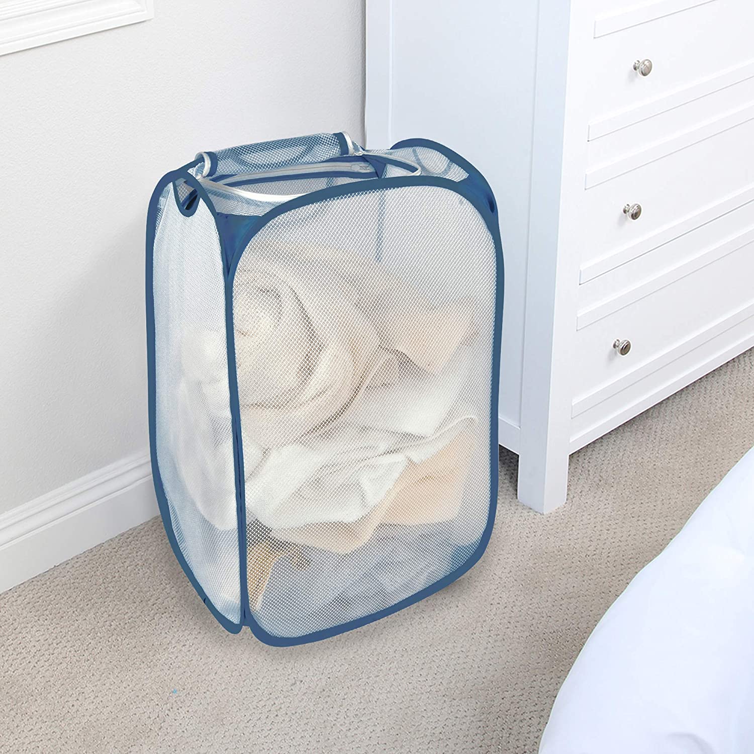 Pro-mart Dazz Deluxe Mesh Pop Up 2 Compartment Laundry Sorter Hamper with White