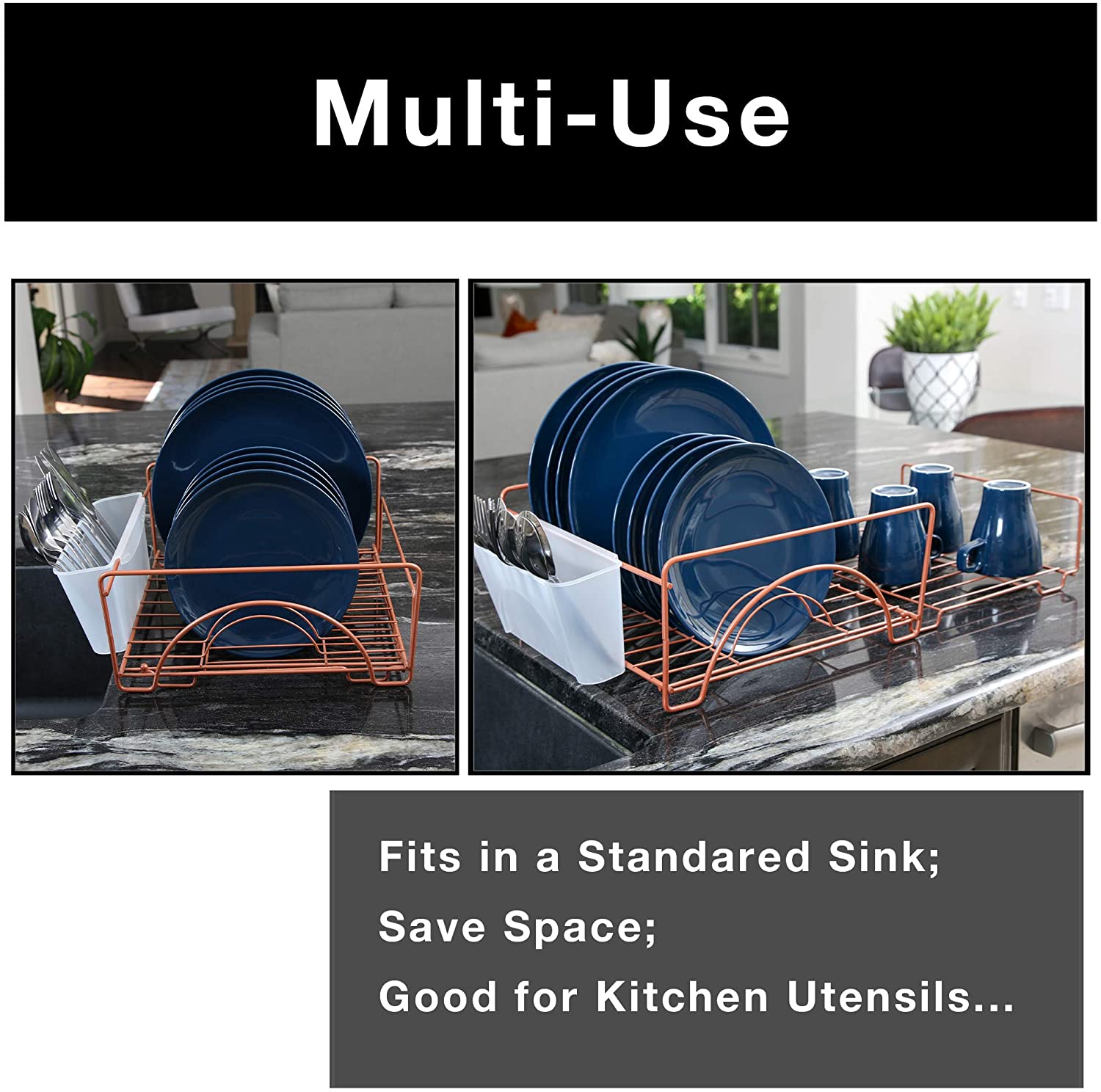 Expandable Dish Drainer Drying Rack with Cutlery Cup - Smart Design® 9