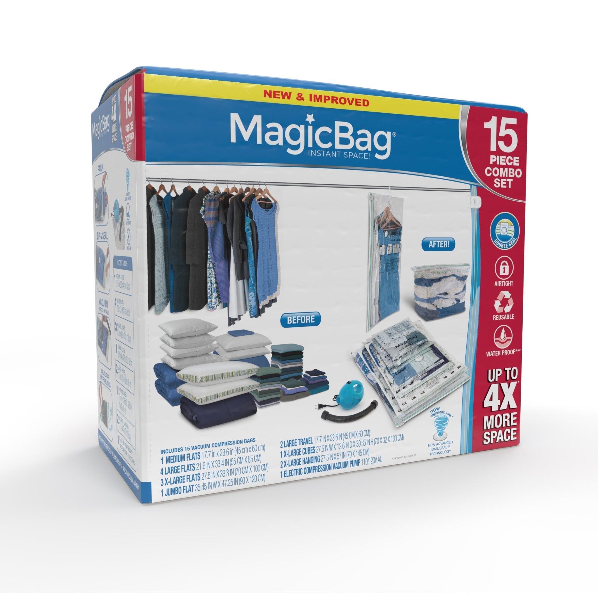  MagicBag 6-Pack Large Flat Vacuum Compression Bags Instant  Space Saving Storage - Airtight Double Zipper - Clothing, Pillows, Bedding,  Linens, Blankets, Coats - Home Organization and Storage : Home & Kitchen