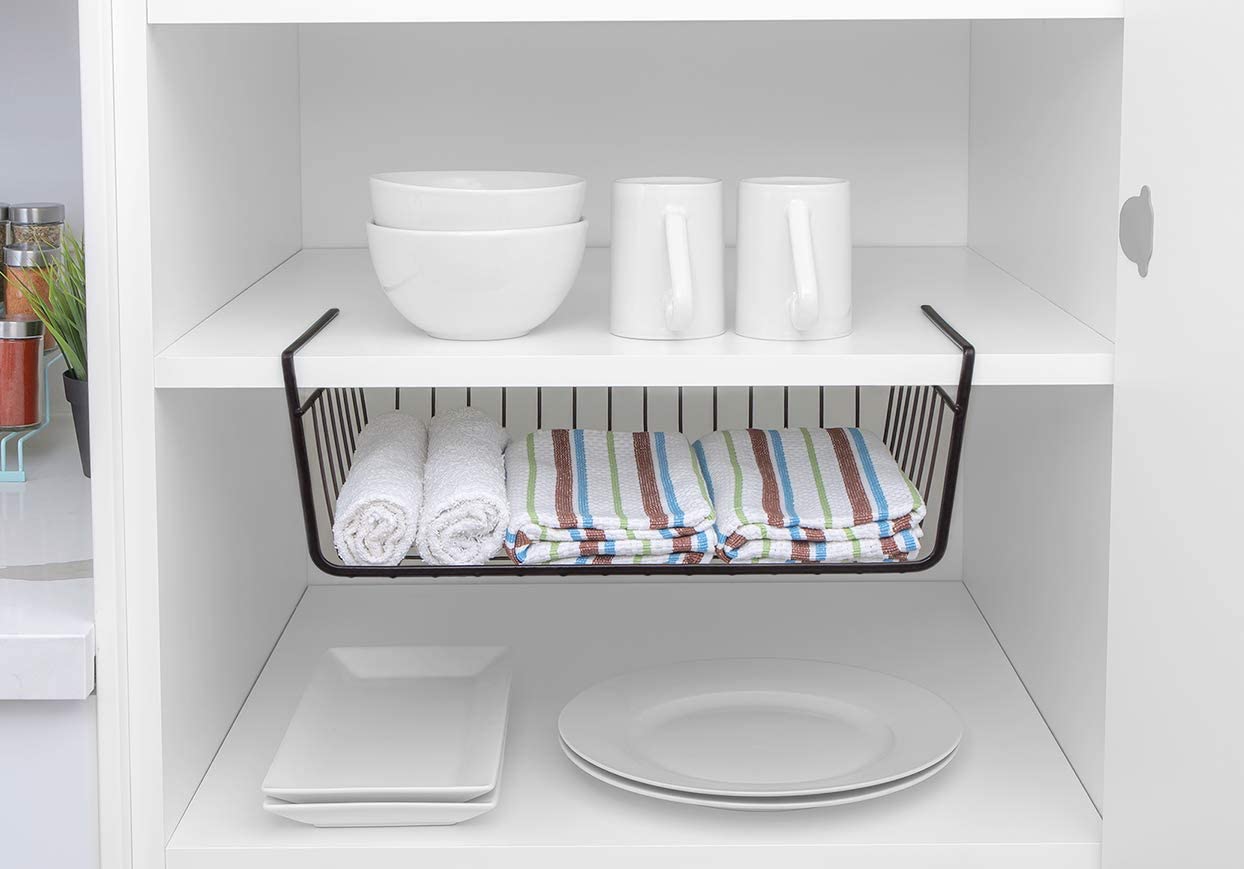 Zilpoo 6 Pack - Plastic Storage Organizing Basket, Cabinet Shelf Kitchen Drawer Refrigerator, Freezer Organizer Bins, 15 inch x 10 inch, White
