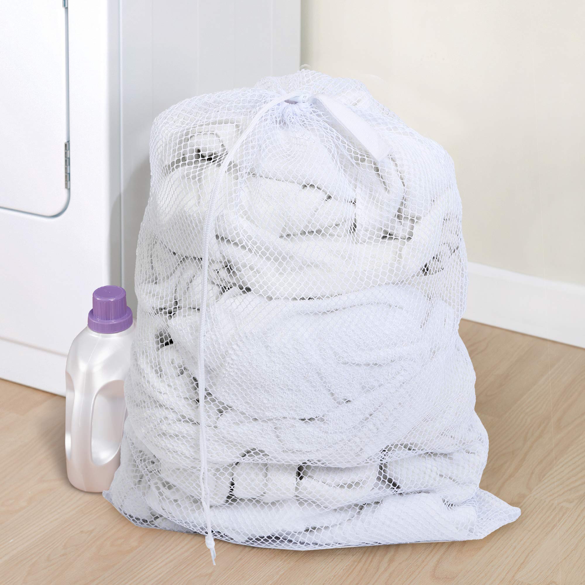 Smart Design Large Laundry Bag w/Handle & Push Lock Drawstring - 100% Cotton Canvas Material - for Clothes & Laundry - Home