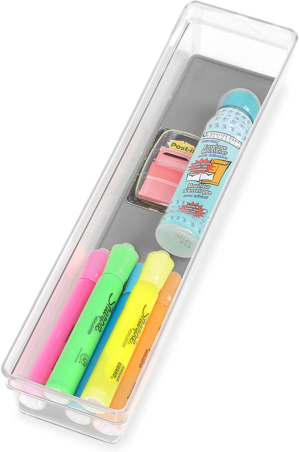 Smart Design Plastic Drawer Organizer - Set of 3 - 9.75 x 3.75 inch Non-Slip Lining and Feet - BPA Free Utensils, Flatware, Office, Personal Care, or