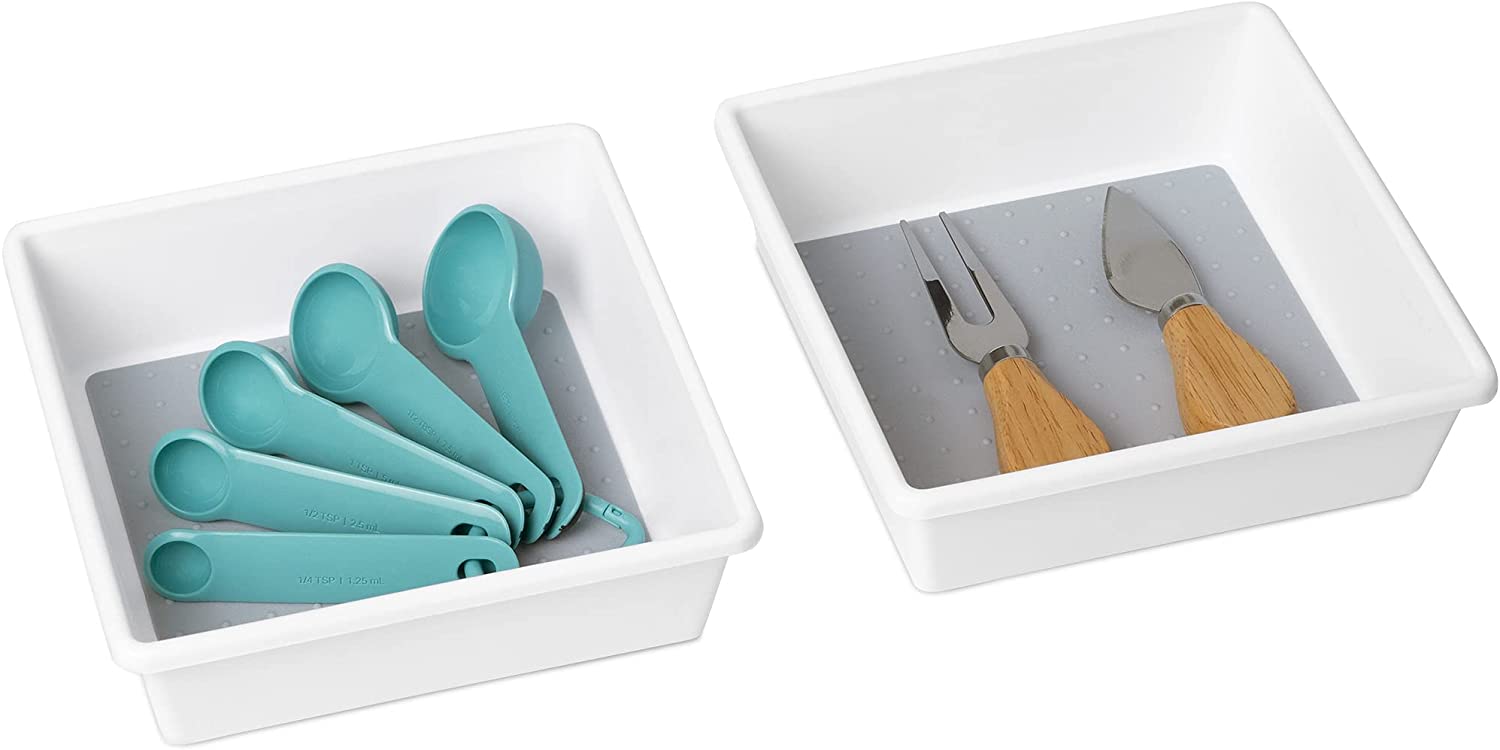 Smart Design Plastic Drawer Organizer - Set of 3 - 9.75 x 3.75 inch Non-Slip Lining and Feet - BPA Free Utensils, Flatware, Office, Personal Care, or