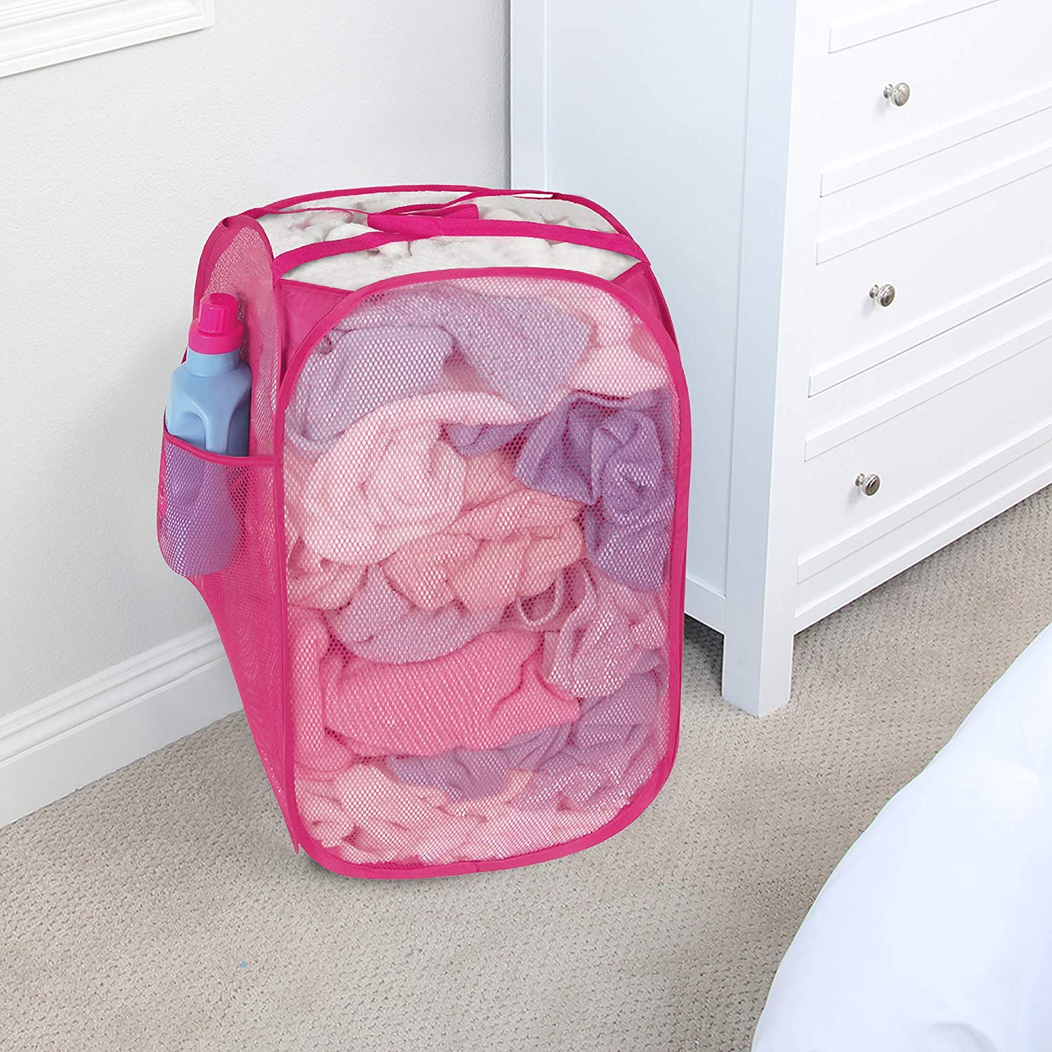 Smart Design | Deluxe Mesh Pop Up Square Laundry Hamper Pink