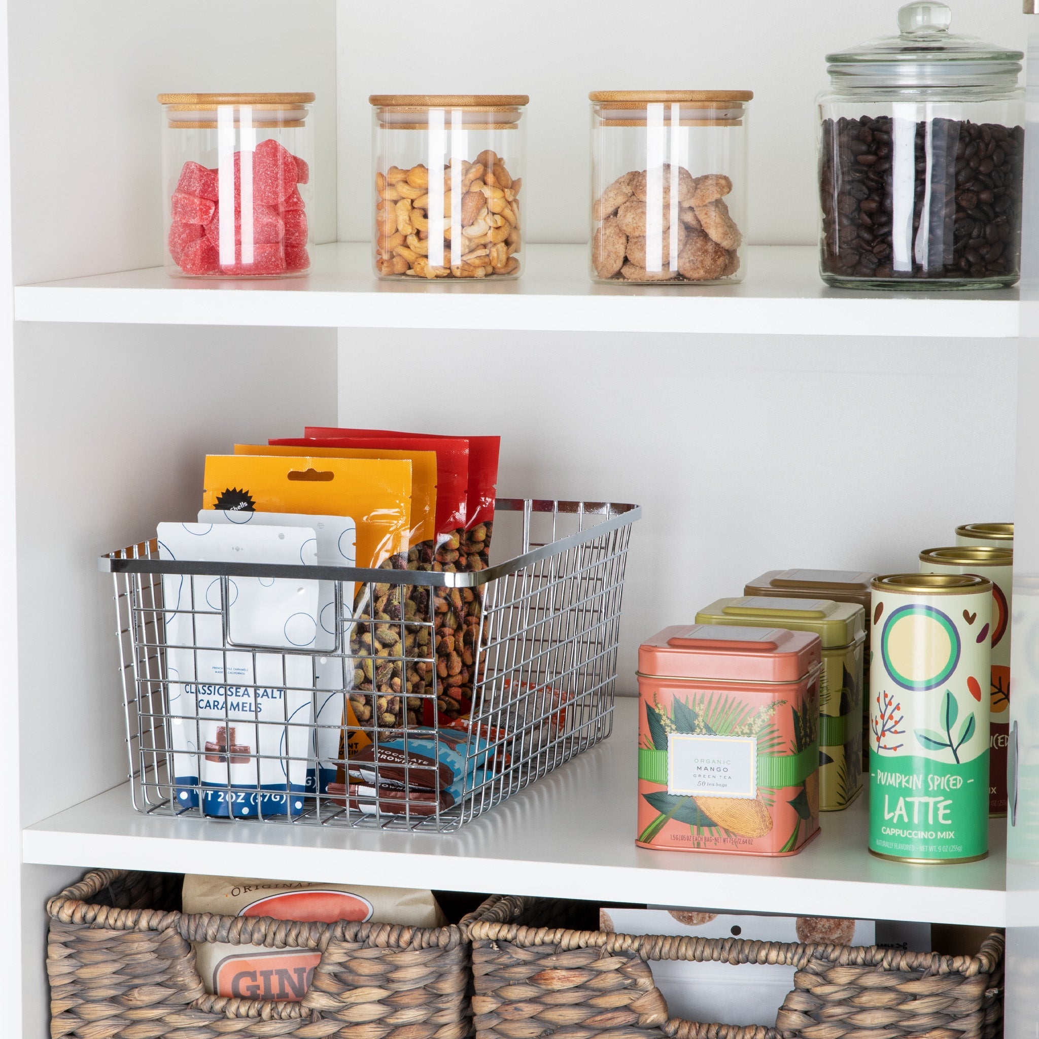 Handled Pantry Organizer Storage Baskets