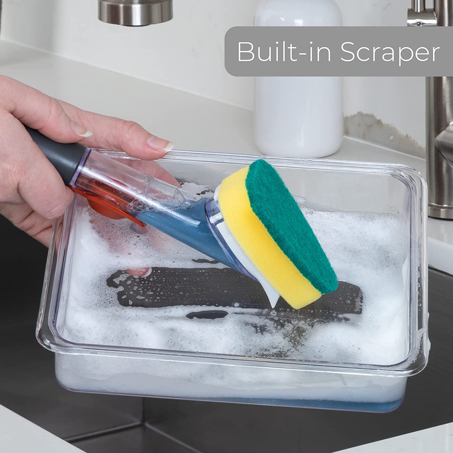 Kitchen soap dispenser palm brush │ Dish sponge with soap dispenser
