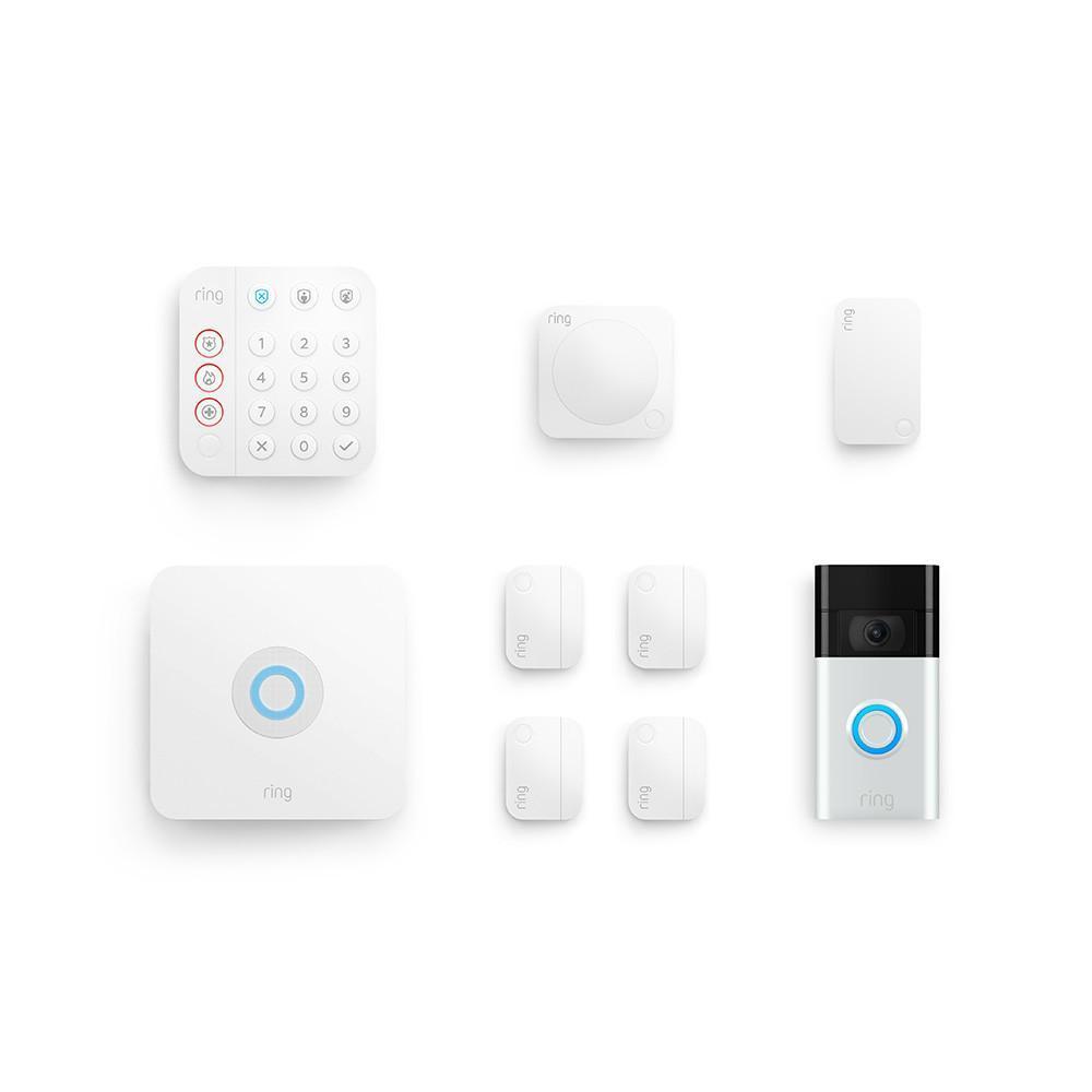 8-Piece Alarm Security Kit + Video Doorbell (for 2nd Generation) - Satin Nickel:8-Piece Alarm Security Kit + Video Doorbell (for 2nd Generation)